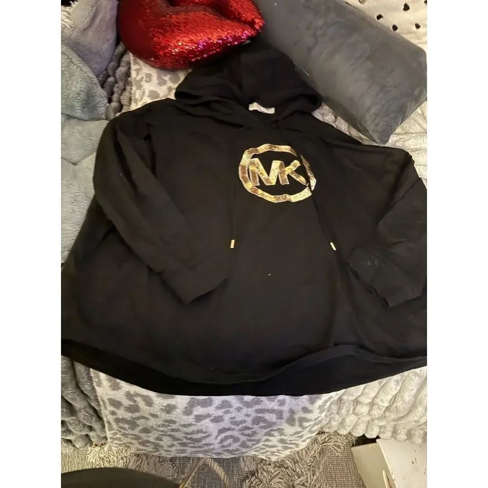Michael kors MK plus size 3xl sequin circle logo hooded short/top